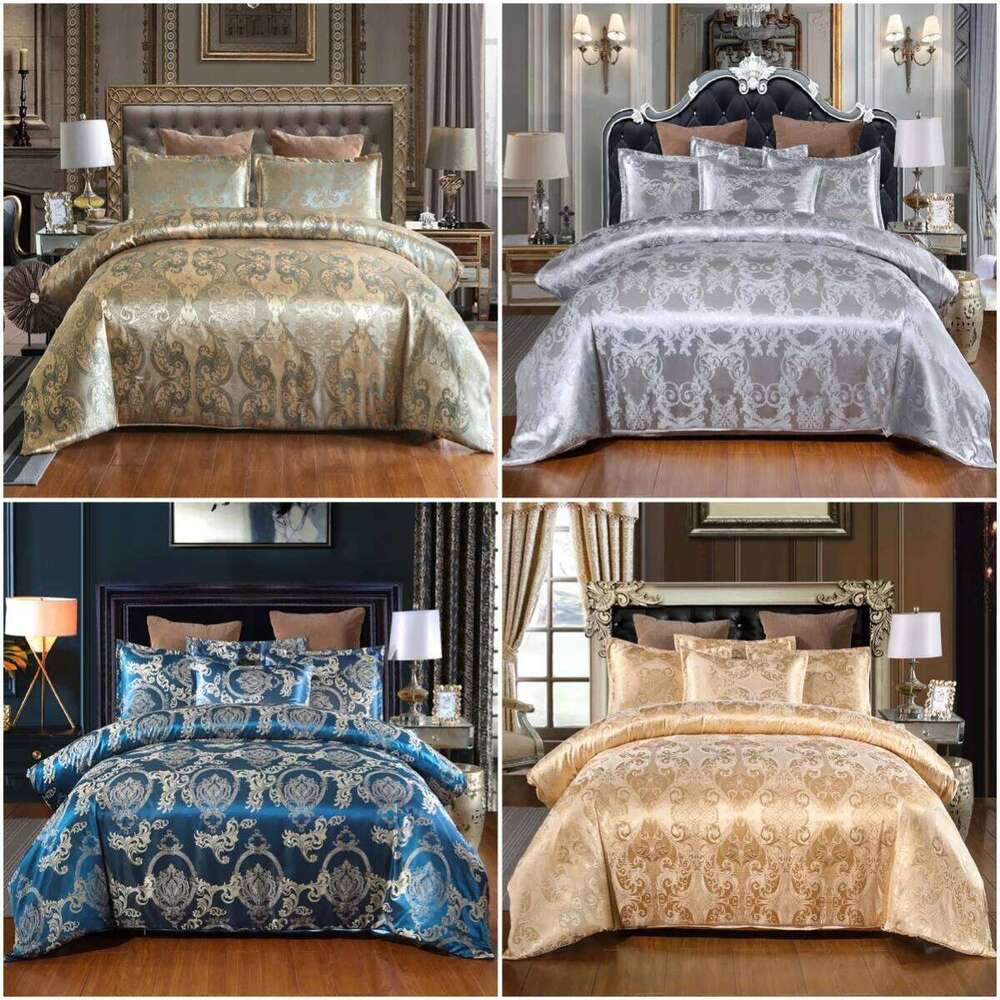 Size, Floral Jacquard Satin Duvet 3 Piece Silk Like Bedding Comforter Cover Set H260311