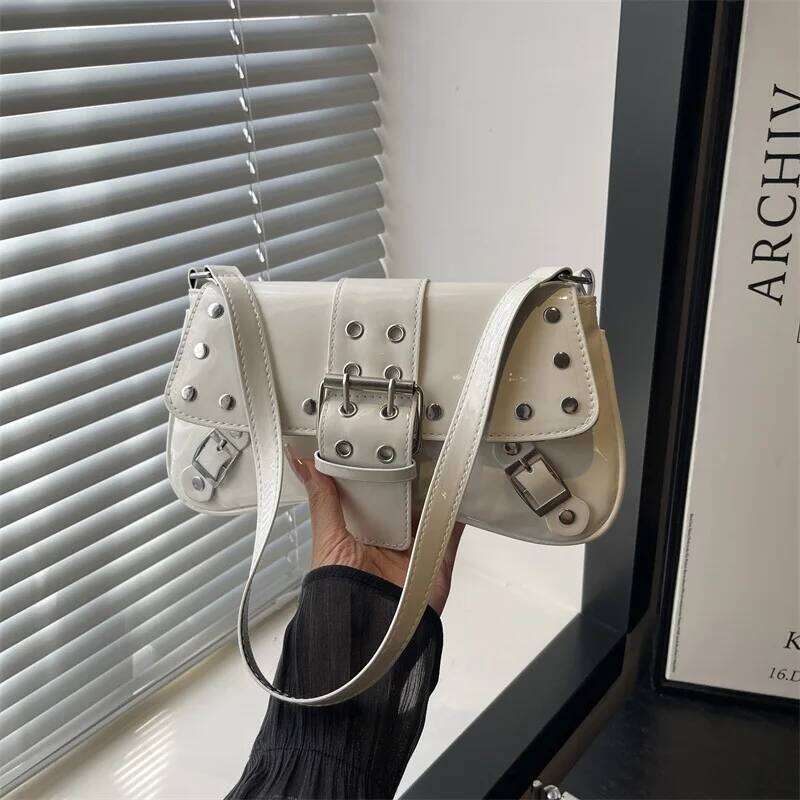 Y2k Rivet Design Cool Hot Girls Shoulder Bags Solid Color Ladies Pu Leather Underarm Bag Vintage Female Phone Handbags Purse XJ260311