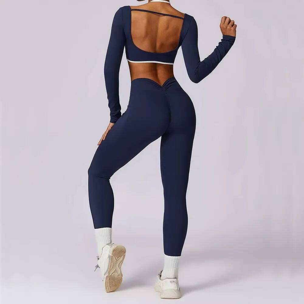Yoga Set 2PCS Women Sportswear Push Up Workout Clothes Athletic Wear Gym Legging Fitness Bra Crop Top Long Sleeve Sports Suits 26H0311