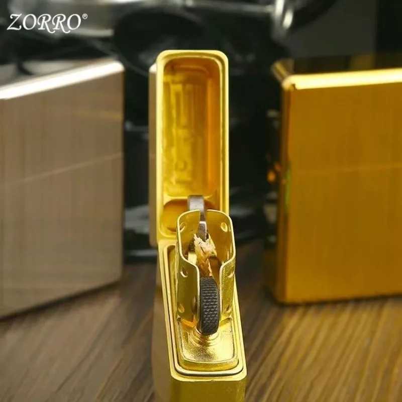 912 Heavy Duty Armor Brass/Titanium Windproof Kerosene Lighter 3/5 Hinged Metal Gasoline Lighter Mens Gift 150G N260311