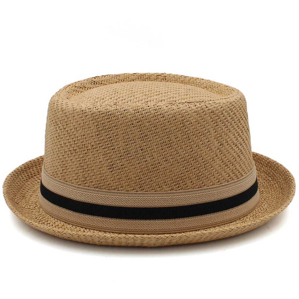Men Wen Classical Straw Pork Pie Hats Fe Sunhats Trilby Caps Summer Boater Beach Outdoor Travel Party Size US 7 1/4 UK L X2603111