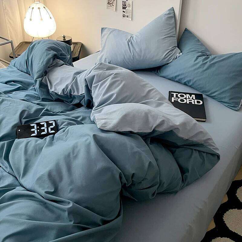 Simple Blue Solid Color Bedding Set Soft Brushed Duvet Covers Pillowcase for Girls Boys Twin Queen King Fashion Comforter Cover H260311