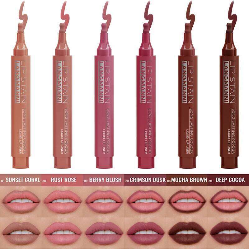 Dark Liquid Dye Liner Pen Waterproof Matte Velvet Lipstick Sexy Red Brown Tint Shape Correction Lip Makeup Women W260311