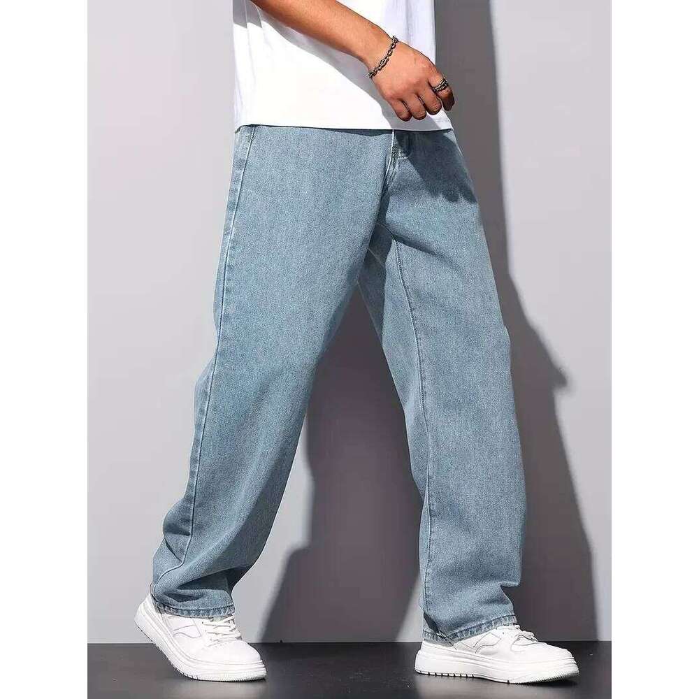 Straight Leg Jeans Light Blue Washed Men's Urban Pants with Soft Finish for Modern Casual Style Wear Z260225