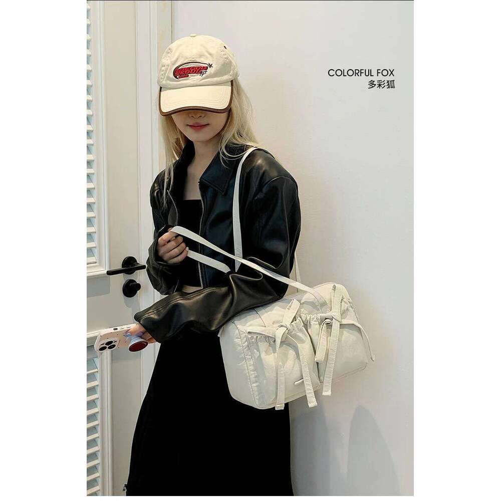 Sweet Pleated Bow Women Shoulder Bags Commuter High Capacity Ladies Underarm Bag Candy Color Waterproof Nylon Female Handbags XJ260311