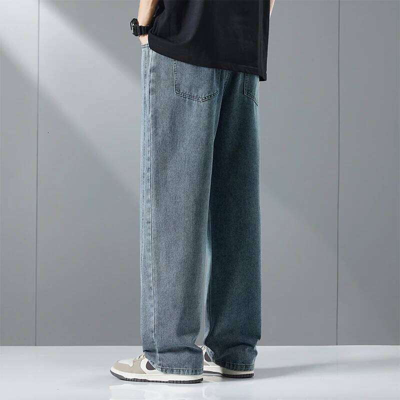 Streetwear Fashion Baggy Jeans Men Vintage Washed Straight Elastic Waist Wide-leg Pants Youth Trendy Y2k Casual Denim Trousers Z260225