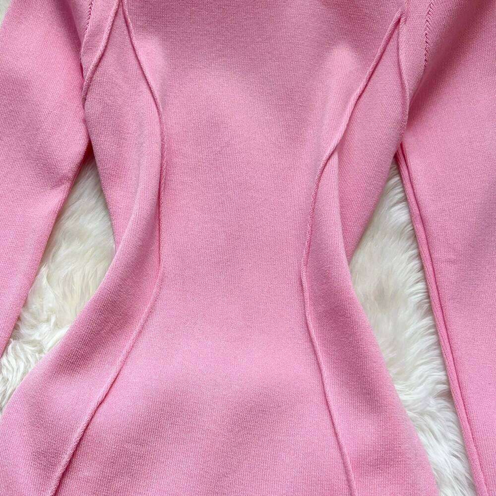 YuooMuoo Ins Hot Split Sexy Wrap Hips Knitted Dresses Women 2025 Autumn Winter Long Sleeve Bodycon Sweater Dress Streetwear Robe Z260311