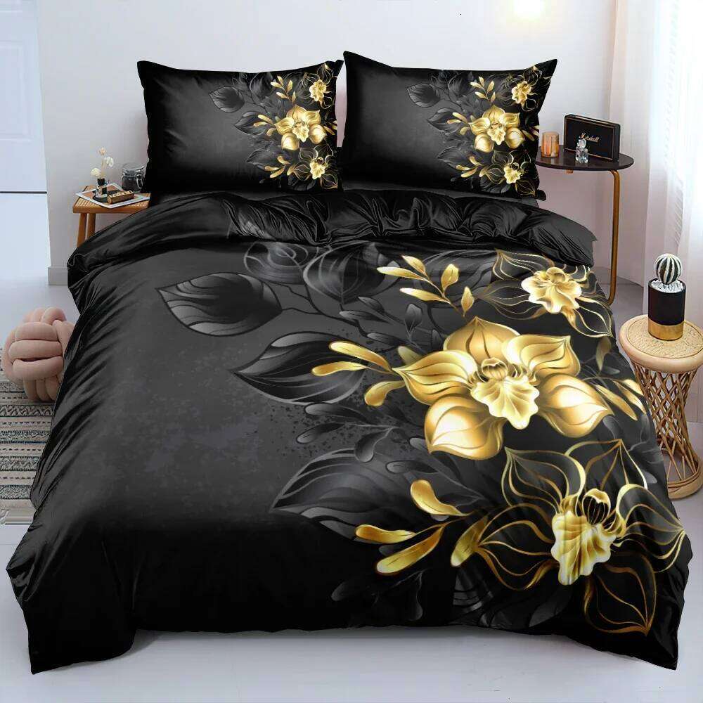3D Design Flowers Duvet Cover Sets Bed Linens Bedding Set Quilt/Comforter Covers Pillowcases 220x240 Size Black Home Texitle H260311