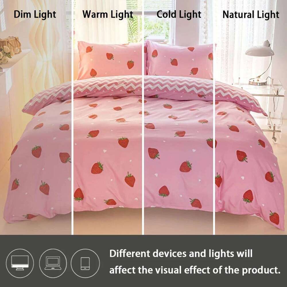 3pcs/set Small Strawberry Print Set1 & 2 PillowcaseSoft And Skin-Friendly Duvet Cover Bedding Set H260311