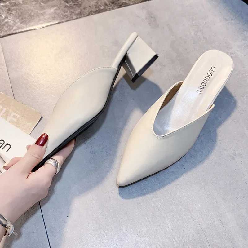 Womens pointed-toe high-heeled mules luxurious and fAshionable block-heeled sandals slip-on mules party shoes K260311