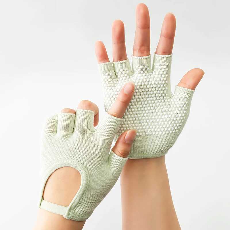 Women Anti-slip Yoga Gloves Cotton Fitness Half Finger Gloves Breathable Outdoor Cycling Bicycle Pilates Sports Fishing Gloves M260311