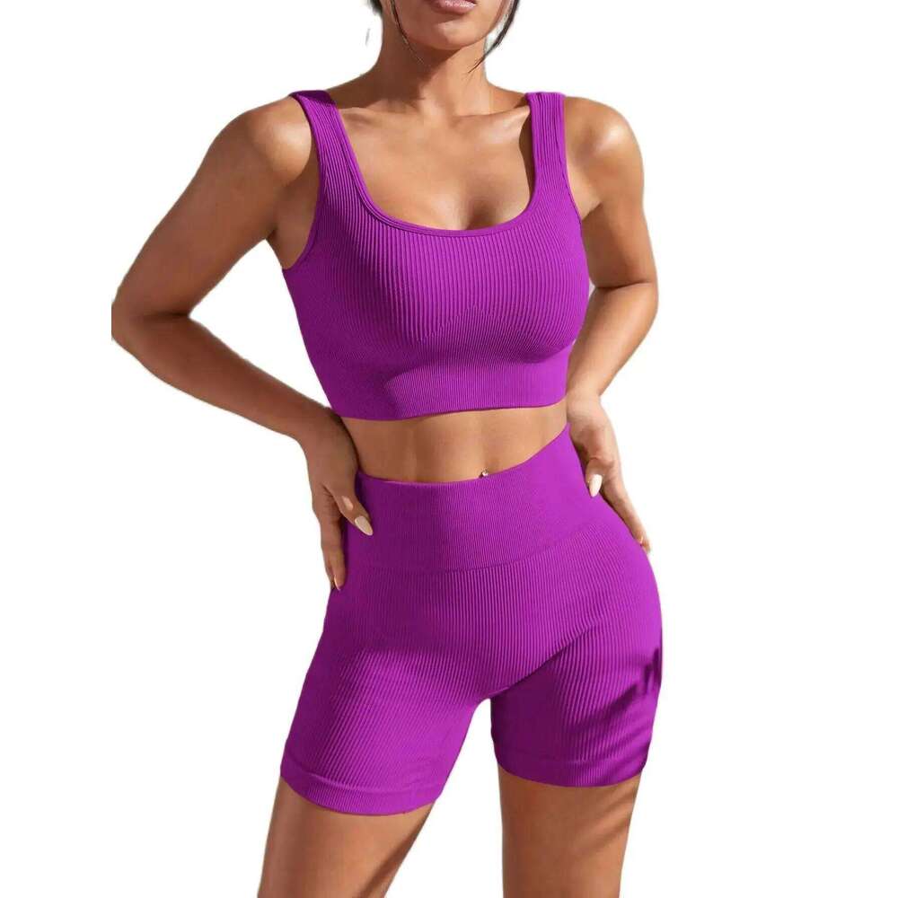 New Arrival Fashion Seamless Exercise Body-Tight Quick Dry Moisture Absorption High Waist Hip Yoga Fitness Set for Women 26H0311