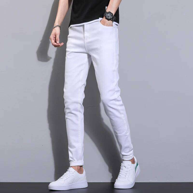 98% Cotton Men's Stretch Skinny Jeans Autumn Soft Cozy Slim Denim Trousers Korea Fashion Male Classic Casual Pants White Z260225