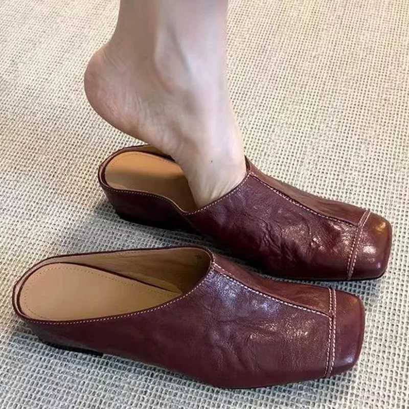 Women Mules Shoes Flats Casual Fashion Square Toe Womens Sandals 2025 Slingback Summer Walking Zapatillas De Mujer K260311