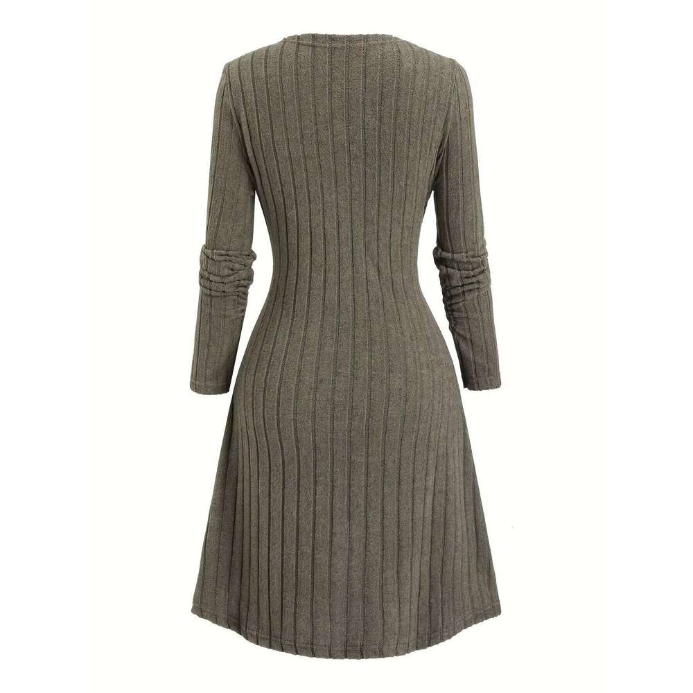 European American fashion women's snowflake and Christmas elk printed stitching buckle rib knit dress Z260311