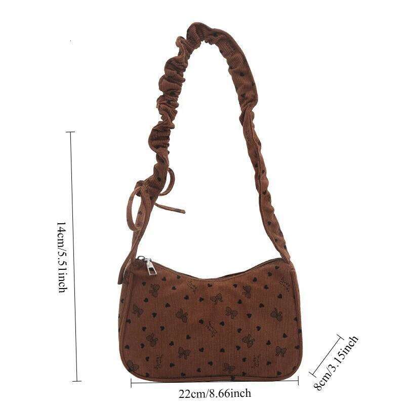 Women Small Underarm Bag Corduroy Handbag Cute Bowknot Print Little Tote Half Moon Design Eco Cloth Purse Mini Shoulder Bags New XJ260311
