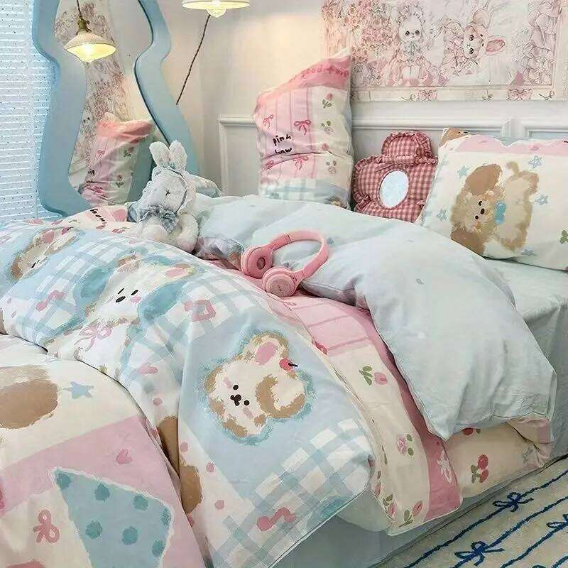 Ins Fashion Bedding Set 2025 New Full Queen Size Duvet Cover Flat Sheet Pillowcase No Filler Kids Adult Girls Boys Bed Linens H260311