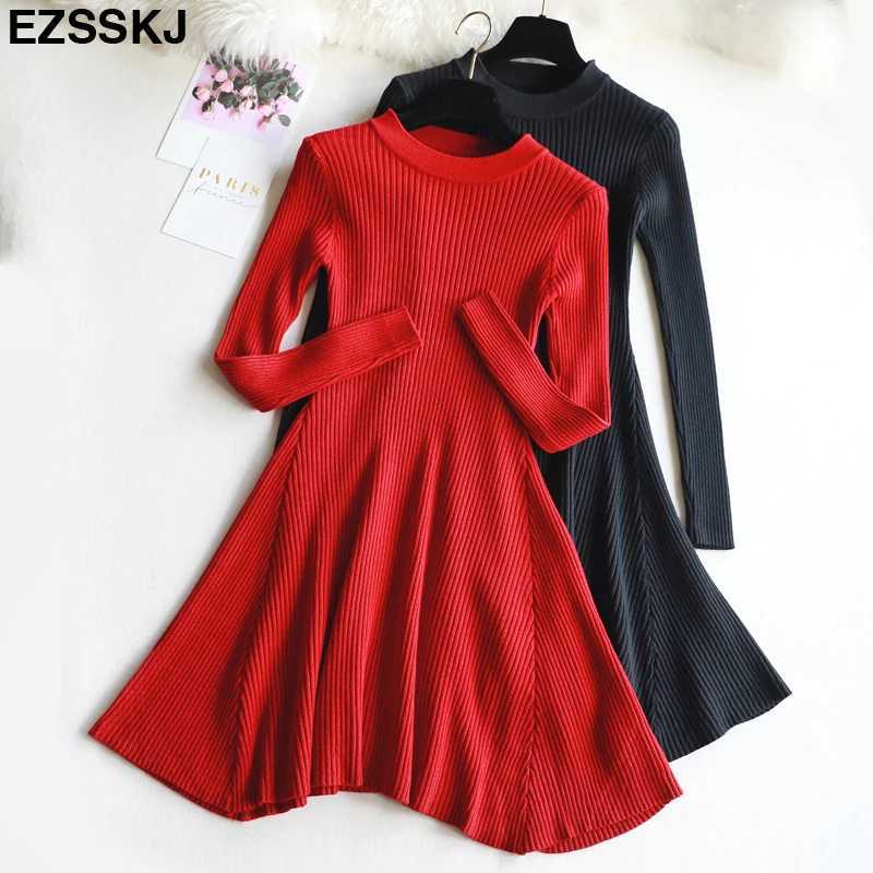 CHIc Autumn Winter blaCK Sweater Dress Women o-neCK Long Sleeve A Line THiCK Knit mini Dress female short bodycon dress M260311