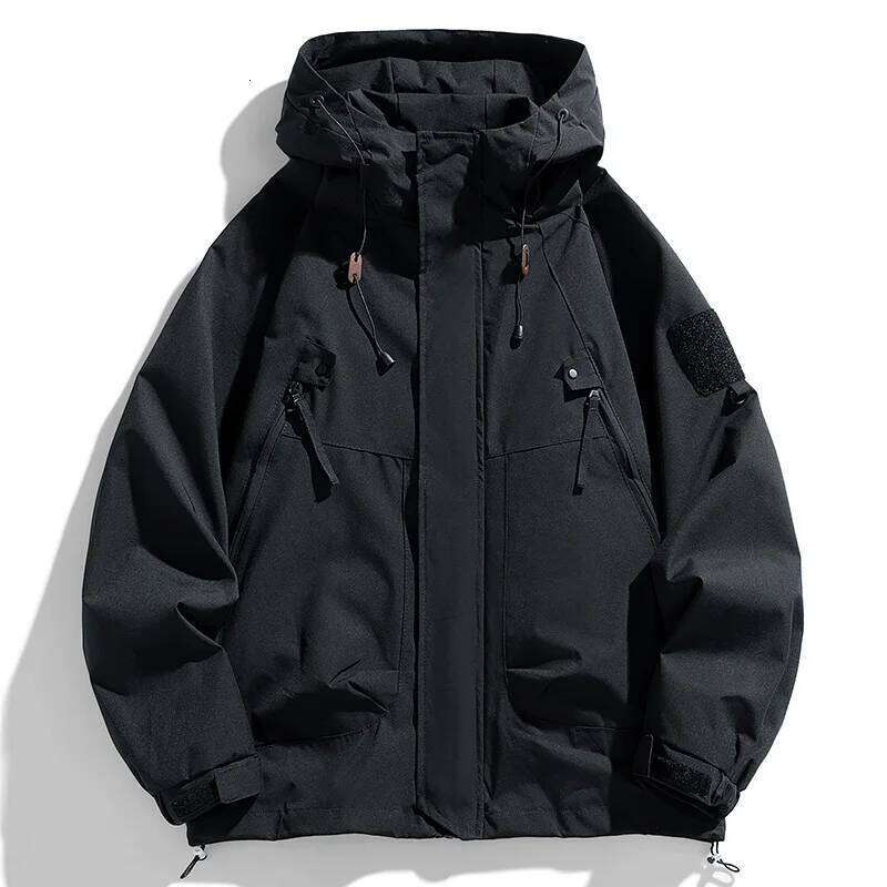 Windbreakers Men Zipper Coat Cargo Waterproof Black Bomber Camping Loose Thin Softshell Hooded Hiking Jacket 26H0311