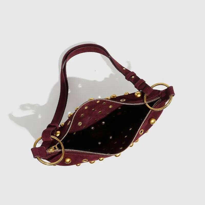 Designer Studded Crescent 2025 New Women Metal Underarm Bag High-end Retro Rivet Polka Dot Shoulder Bags XJ260311
