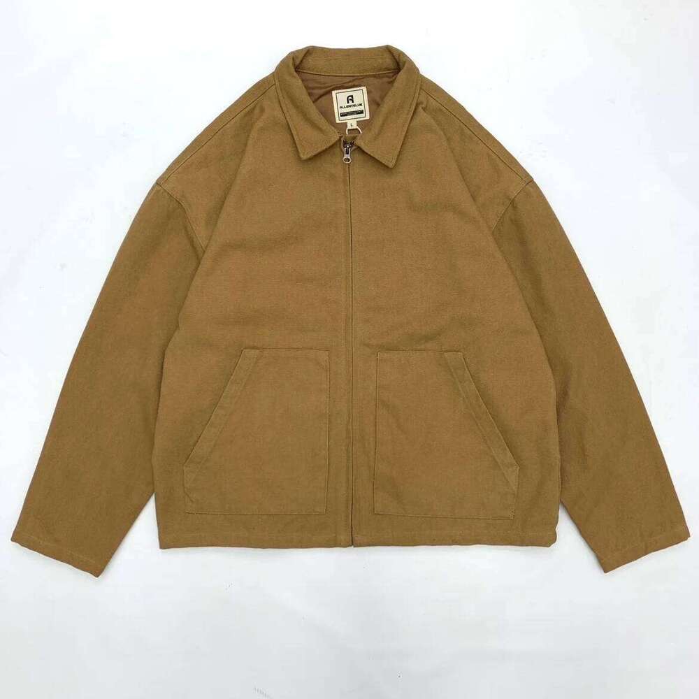 Canvas Work For Men Amikaki Zipper Loose Autumn Spring Lightweight Cotton Jacket Casual Lapel Flight Bomber Coat 26H0311