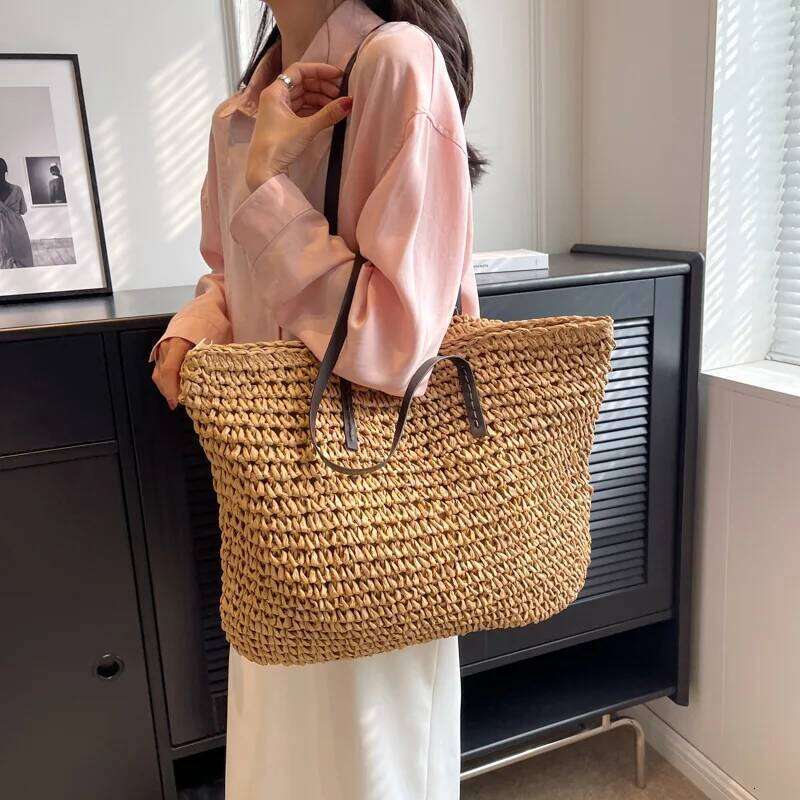 Straw Woven Tote Bags Casual Large Luxury Design Capacity Handbag Beach Shoulder Simple Women's Bag Style Shopping Summer bolsos XJ260311