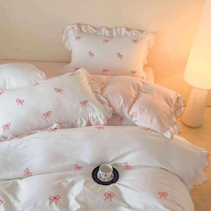 3 Piece Sheet bowknot Quilt cover comfortable embroidery Bedding Set Bedspread for All Season H260311 - view 5