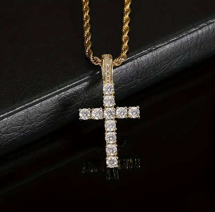 Men's Cross Pendant Necklace American Hip Hop Iced Out Zircon Cross Rope Chain High End Casual Silver Plated Jewelry