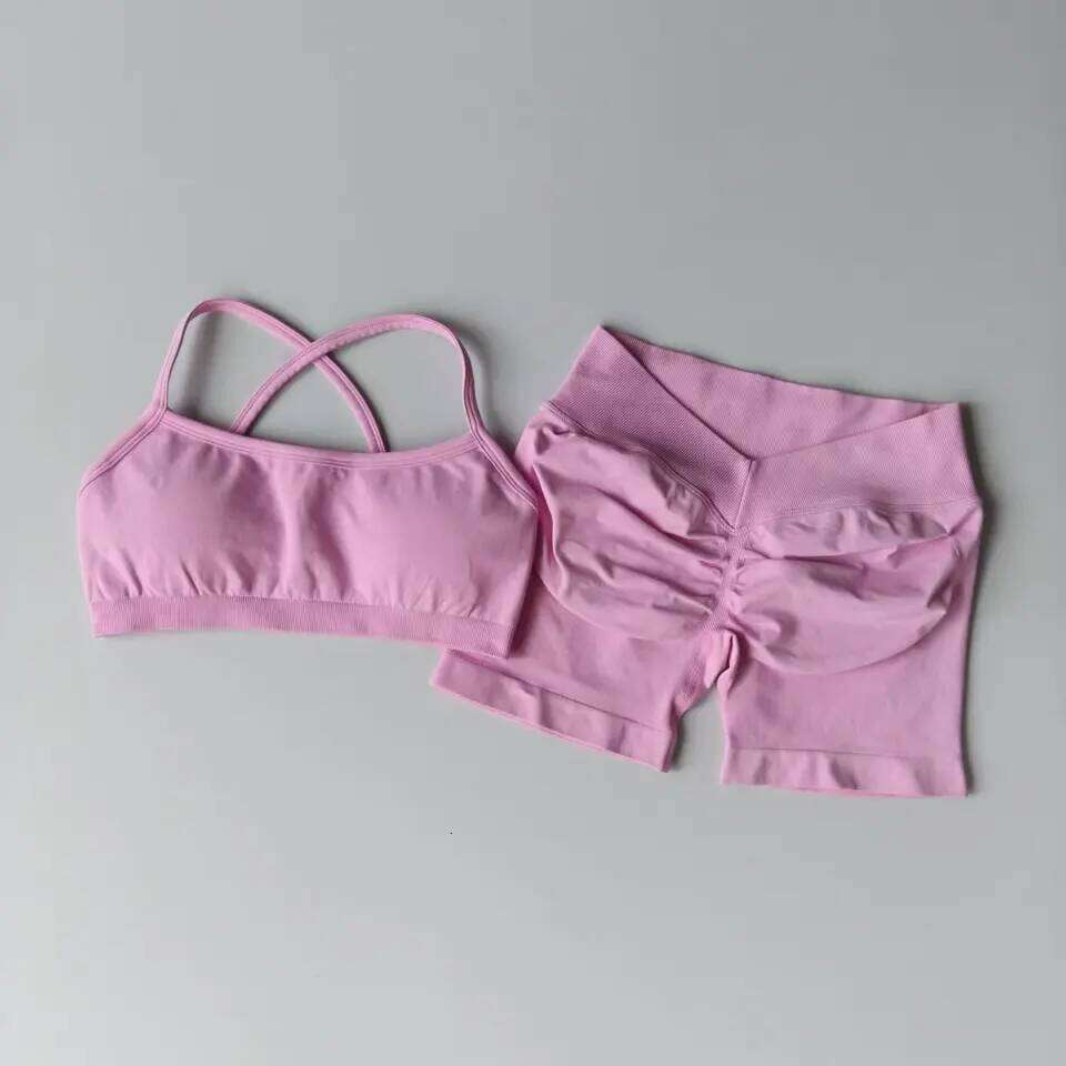 Seamless Yoga Women's Fitness Tight Bra Top Vest Set Elastic Hip Lifting Gym Shorts Sports 2pcs Workout Suit 26H0311