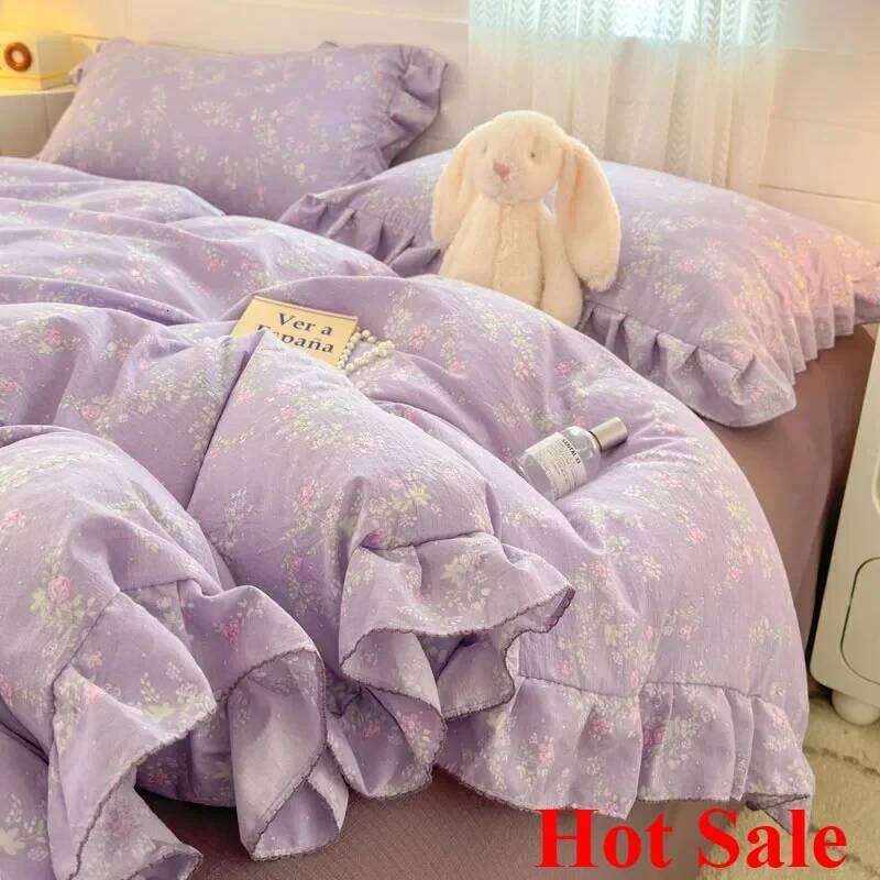 New Princess Style Bedding Sets Ruffle Lace Bow Quilt Romantic Bedclothes Decor Woman Girls Bedroom Duvet Cover 4pcs H260311