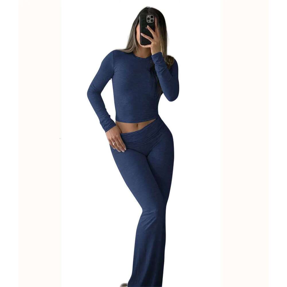 Women's Two-Piece Long-Sleeve Wide-Leg Activewear Casual Home Yoga Coordinated Set 26H0311