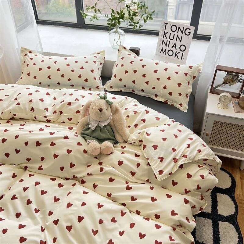 Korean Style Bedding Set Boys Girls Twin Queen Size Duvet Cover Flat Sheet Pillowcase Bed Linen Kids Adult Fashion Home Textile H260311