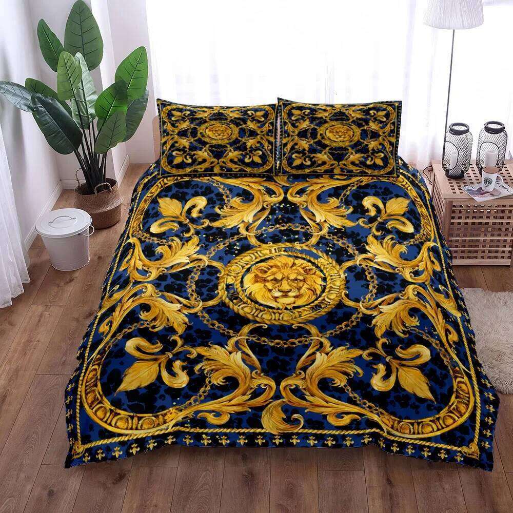 Baroque Pattern Bedding Set Golden Duvet Twin Double Queen King Size Comforter cover set for Gift Bed Linen H260311 - view 4