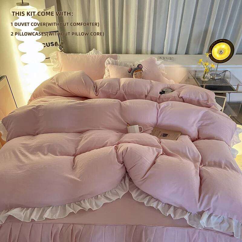 3 Piece Pink Duvet Cover Set, Comfortable Bedding Set Bedspread for All Seasons H260311