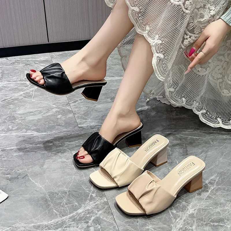 Slipper Summer Outdoor Sandal Women Square High Heel Beach Slip On Flip Flop Slides Size 41 42 K260311
