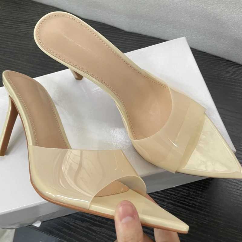 New Summer Womens High-heeled Sandals Transparent High-heeled Stiletto Pointed Toe Slip-on High-heeled Sandals K260311