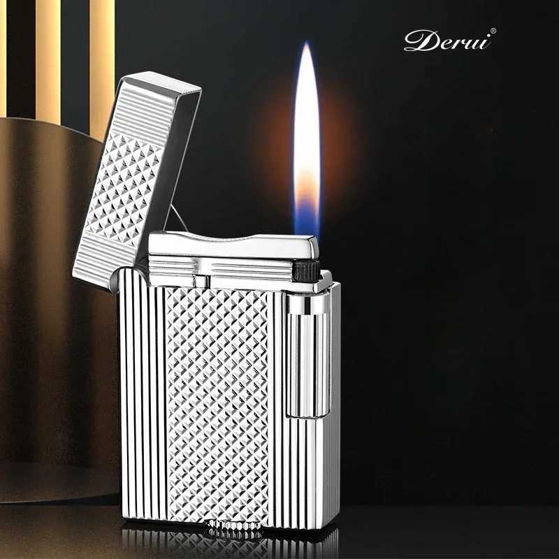 DERUI 258 Side-sliding Grinding Wheel Business Inflatable Lighter Three-dimensional Finely Carved Pattern Metal High-end Gift N260311