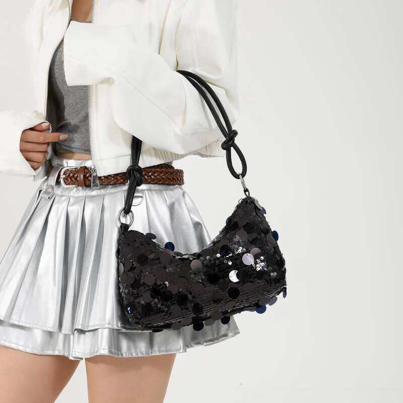 Retro Sequined Design Women's Shoulder Bags Solid Color Cool Hot Girls Phone Underarm Bag Simple Portable Ladies Handbags Purse XJ260311