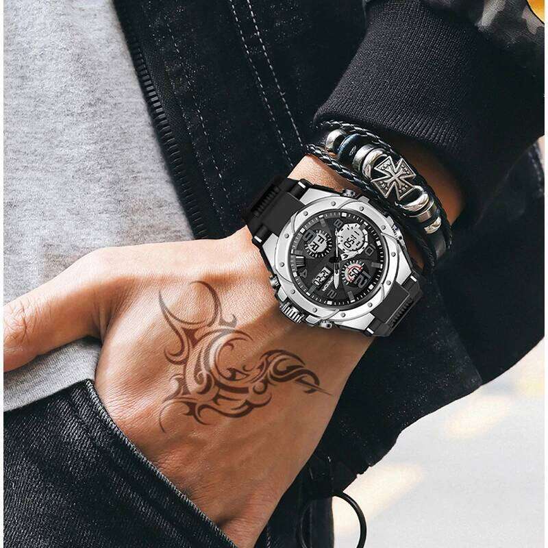 High-Appearance Large Dial Led Luminous for Men, Women, Teenagers with Calendar, Alarm, Stopwatch, Outdoor Sports Digital and Analog Dual Display Watc