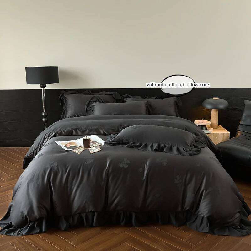 3pcs Black,White Duvet 1*Duvet Cover + 2*Pillowcase, Without Core, Butterfly knot jacquard Bedding Set H260311