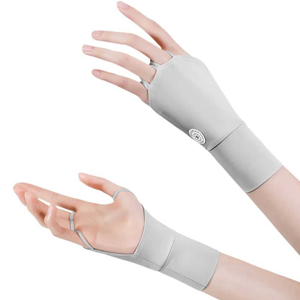 Women Protector Gloves Sun UV Cool Breathable Half Finger Glove Ice Silk Hollow Palm Elastic Sports Accessory for Outdoor M260311