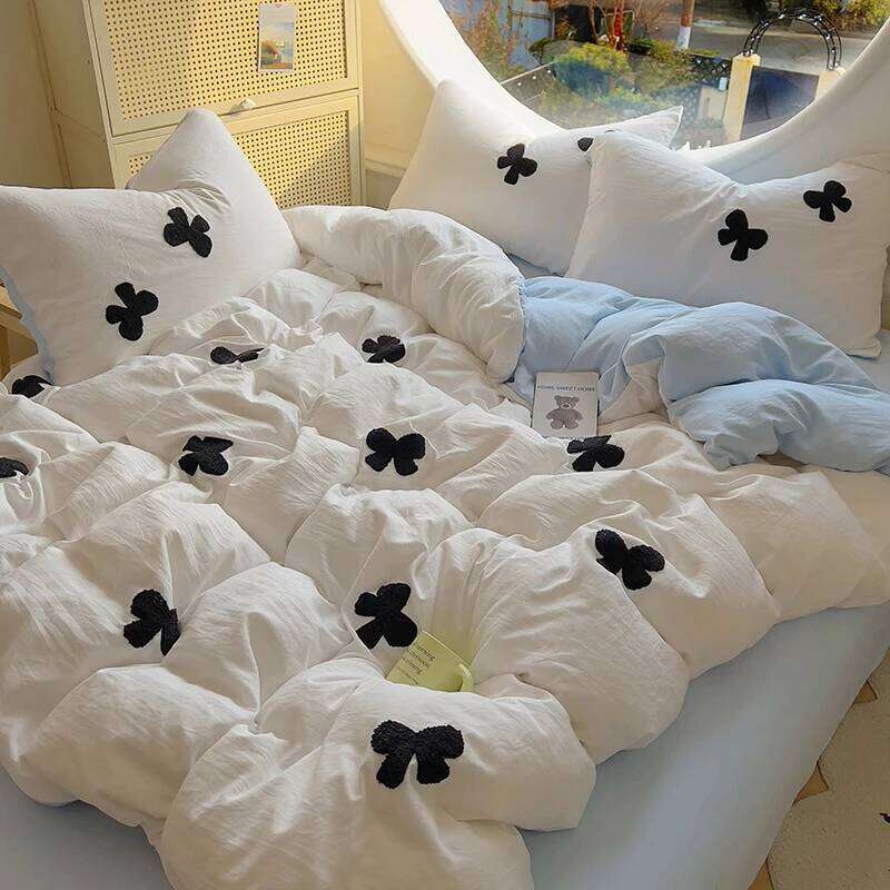 3pcs Duvet cover set 1*Duvet Cover + 2*Pillowcase, Without Core, Butterfly knot yarn embroidery Bedding Set, Soft Comfortable H260311