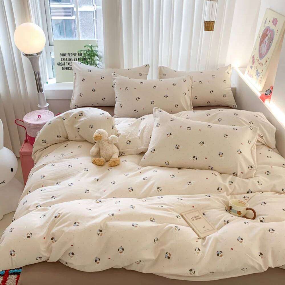 Class A Bedding Floral Style Linen Soft Knitted Double Yarn Four-Piece Quilt Cover Set Bed Sheets Gift for Home H260311