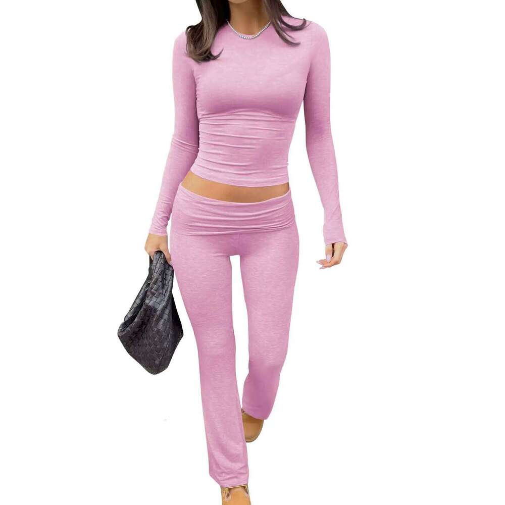 Women's Two-Piece Long-Sleeve Wide-Leg Activewear Casual Home Yoga Coordinated Set 26H0311