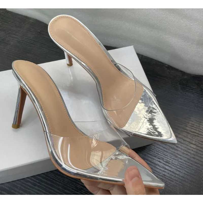 Fashion New Summer Womens High-heeled Sandals Simple Transparent High-heeled Stiletto Pointed Open-toed Mules K260311