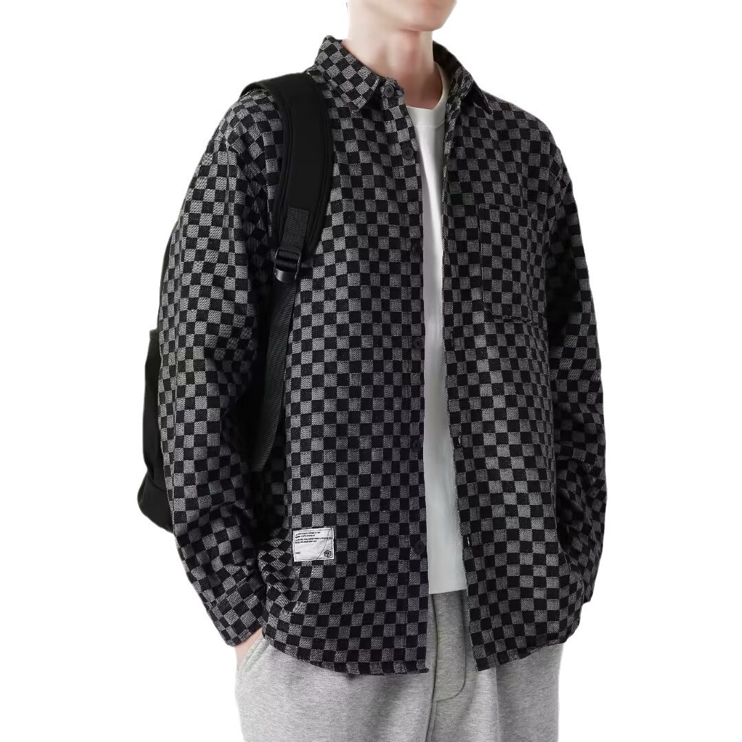 Luxury Brand Designer Clothes American Retro Plaid Denim Jacket For Men, Spring And Autumn Trendy Plus Size Loose Fit Stylish Workwear Shirt Jacket