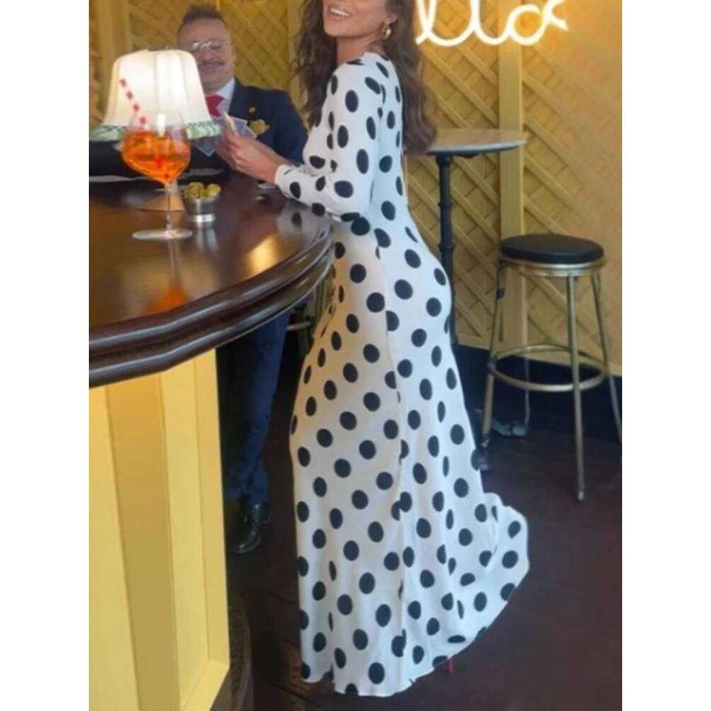 2025 Summer Fashion Series New Women's Elegant Dress Tight Sexy Horn Sleeve Wave Point A Skirt Vacation Long Run Z260311