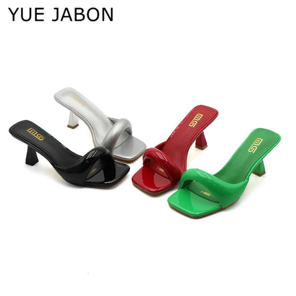 Green Silver High Heel Women Open Toe Slingback Sandals Female Pumps Square Toe Summer Simple Designer Heeled Sandals K260311