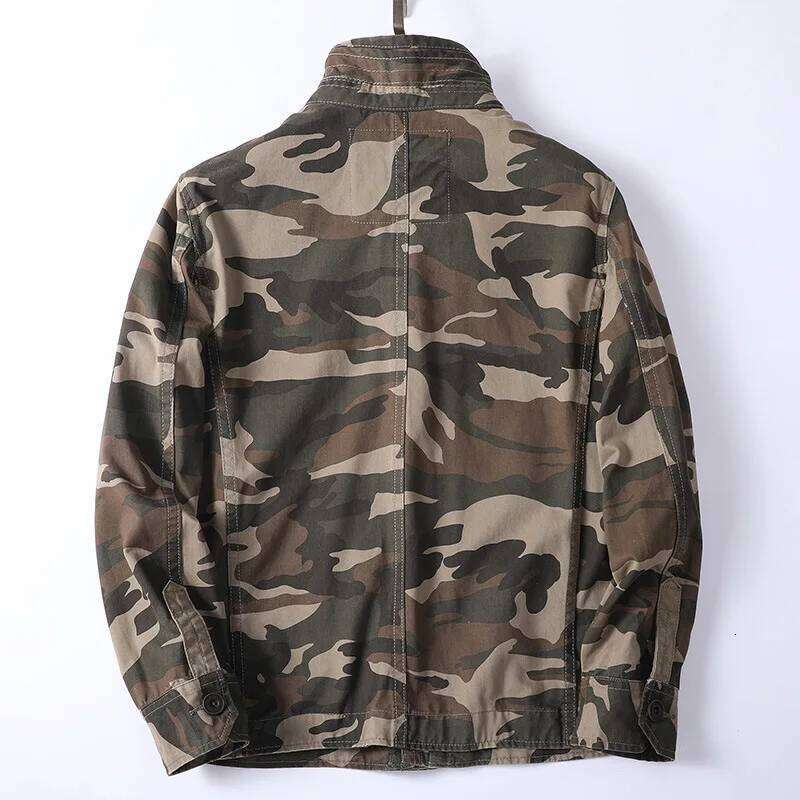 New Arrival Denim Retro Cargo Jacket For Men Outdoor Multi Pockets Camo Casual Fashion Hiking Coats Uniform Stand-up collar Coat 26H0311