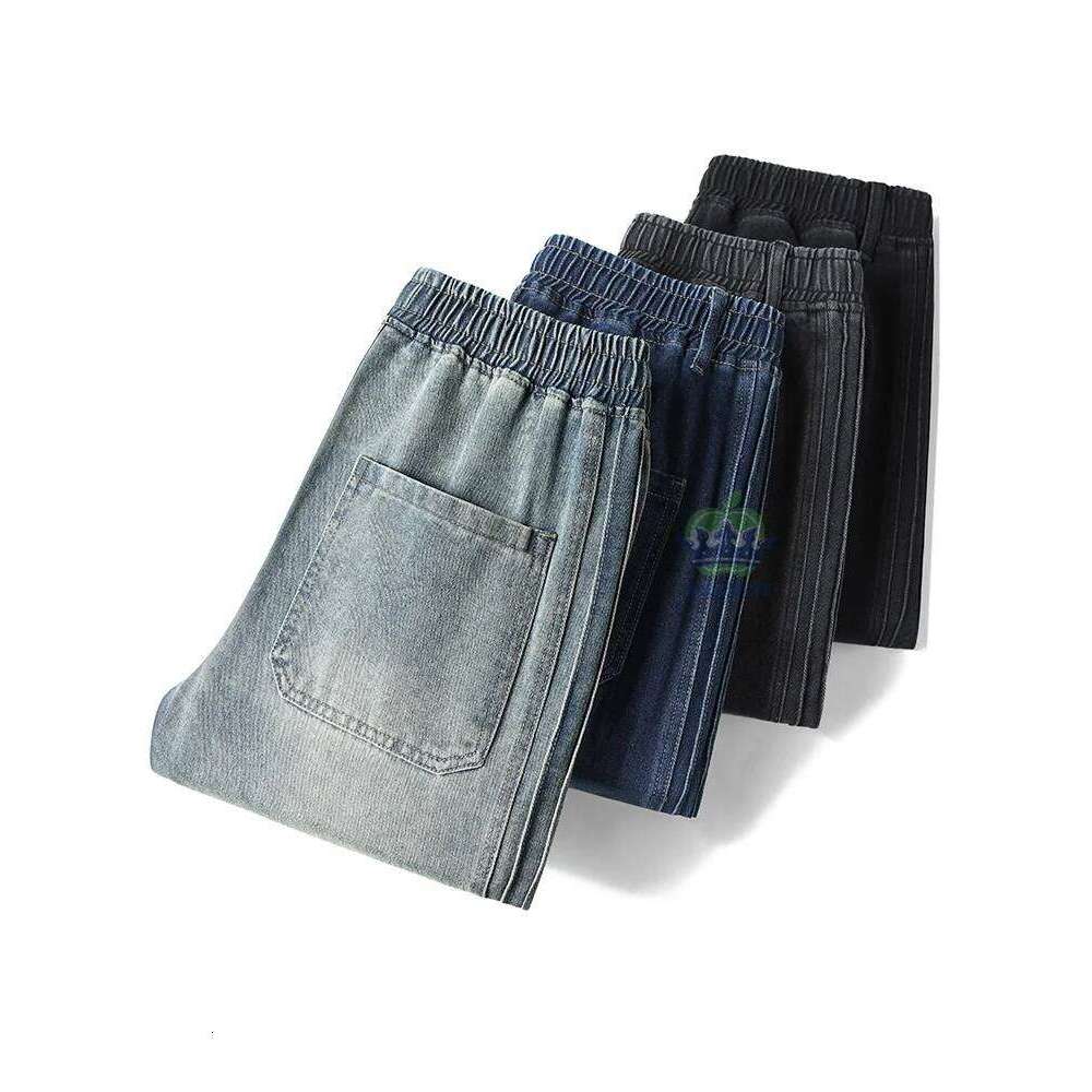 OUSSYU Brand Clothing Fashion Side Wrinkles Jeans Men Baggy Denim Pants Jogger Work Wide Leg Blue Trousers Male Large Size 5XL Z260225